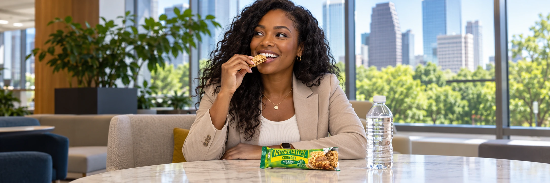 Office snack break with a Nature Valley granola bar