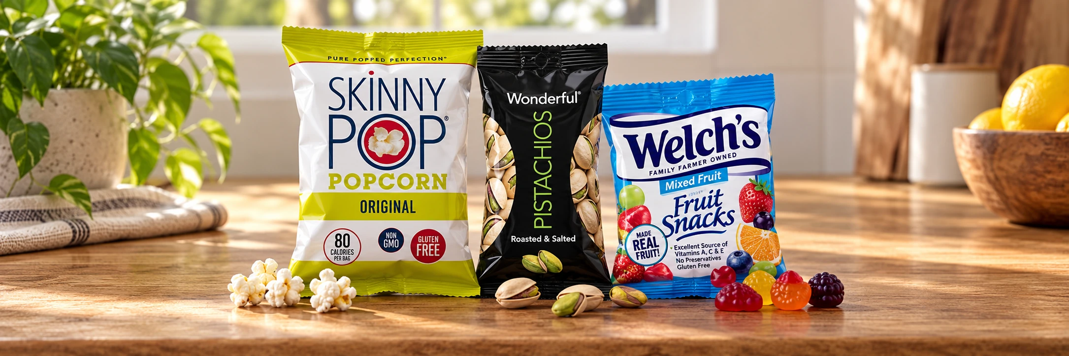 SkinnyPop, Wonderful Pistachios, and Welch’s Fruit Snacks