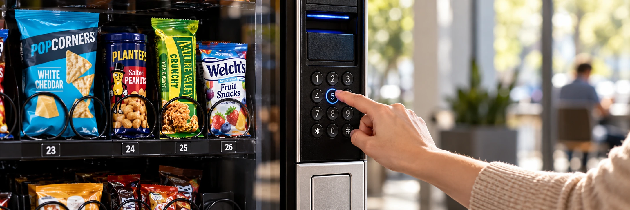 Customer selecting a snack at the Evoke Snack 6 payment panel